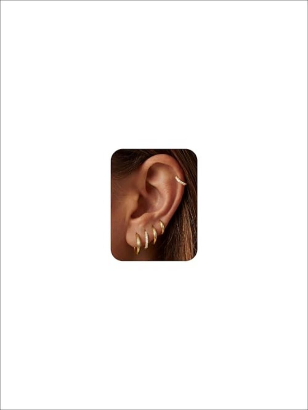 Small Gold Plated Hoop Earrings Huggie CZ 5 Pair Set